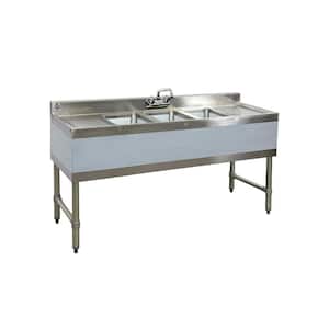 60 in. Freestanding Stainless Steel Commercial NSF 3 Compartments Sink ES3T1013LR with Drainboard 20 Gauge