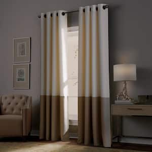 Ivory Color Block Grommet Room Darkening Curtain - 50 in. W x 63 in. L
