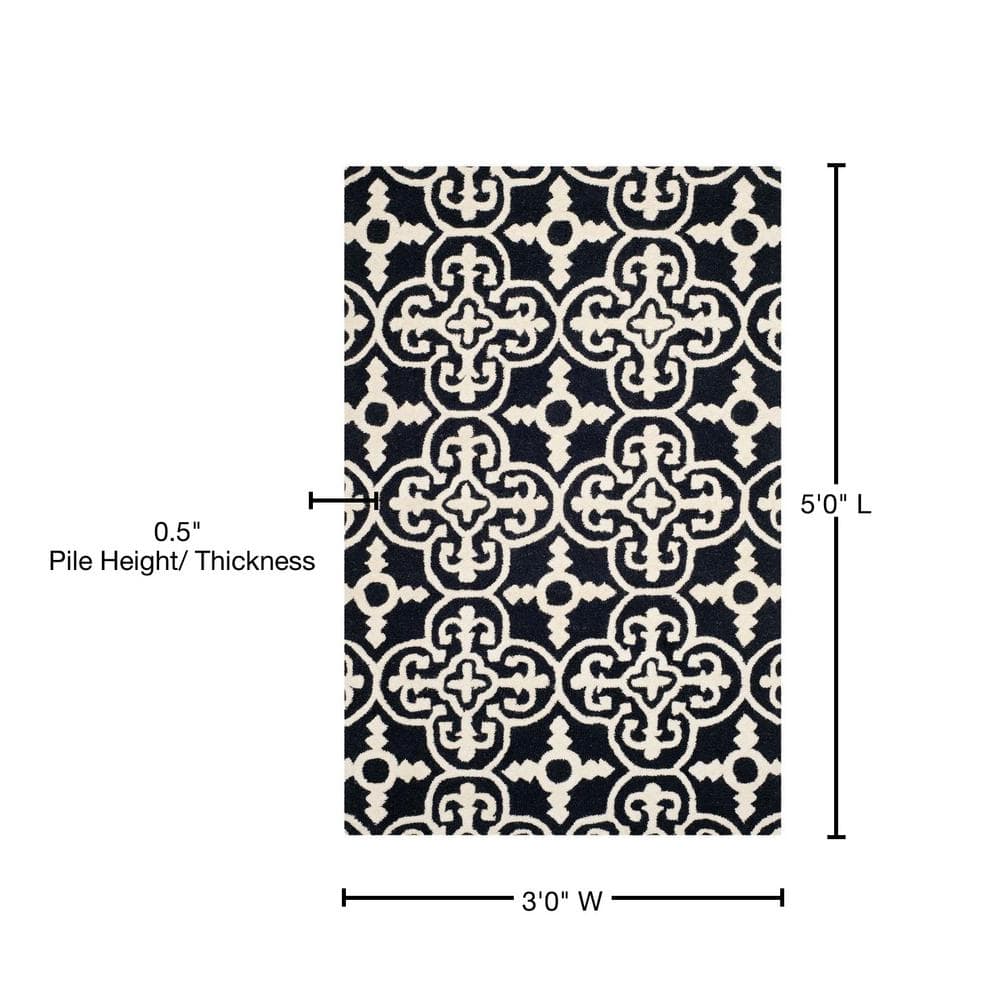Hand-Tufted Cambridge Wool Rug in Black/Ivory, 3' x 5'