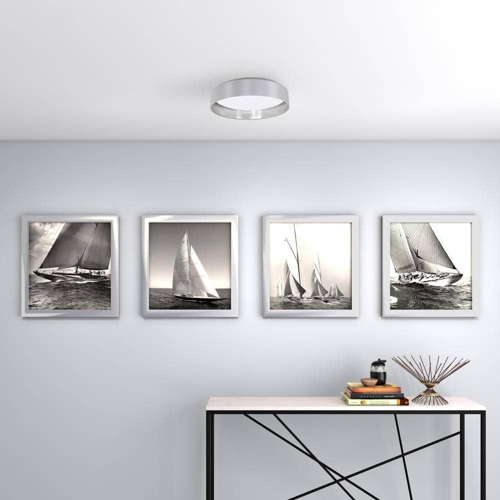 16'' Silver and White LED Drum Flush Mount Ceiling Light