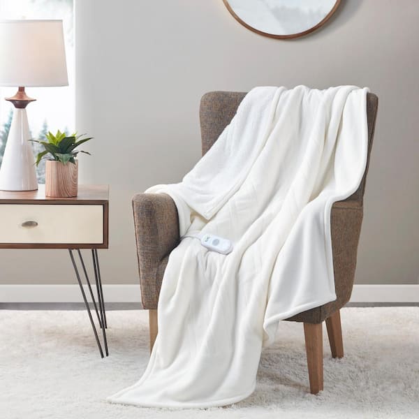 Serta Fleece to Sherpa Ivory Fleece Electric Throw Blanket