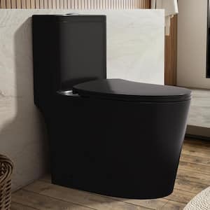 1-Piece 1.6 GPF Dual Flush Elongated Toilet in Black Seat Included