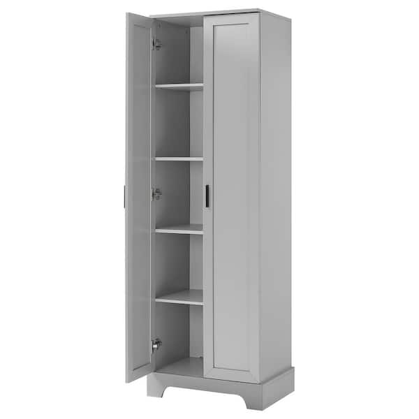 cadeninc 23.3 in. W x 16.9 in. D x 71.2 in. H Bathroom Storage Cabinet Linen Cabinet with 2-Doors and Adjustable Shelf,Gray