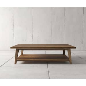 51 in. Natural Wood Large Rectangle Wood Coffee Table with Shelf