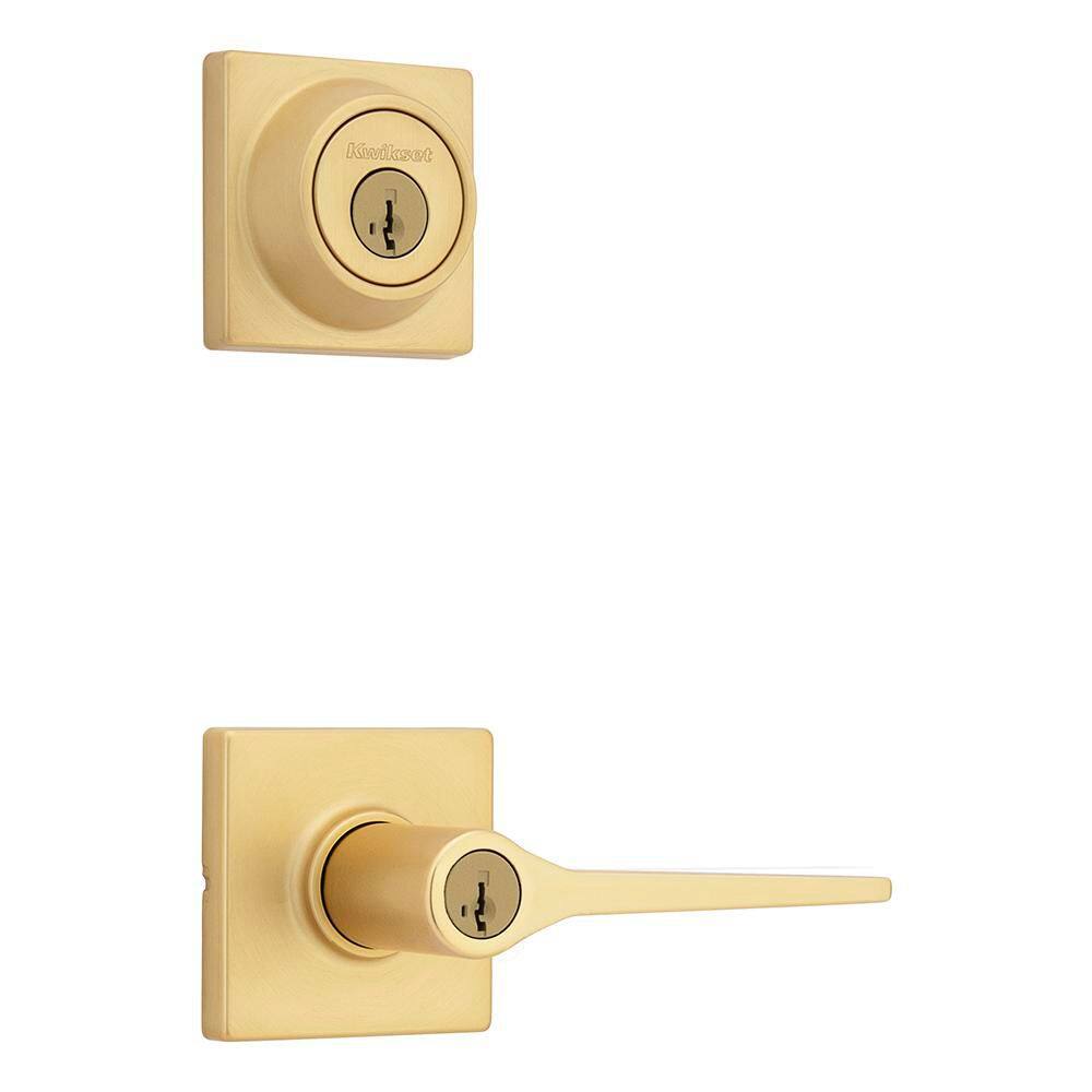 Hollis Satin Brass Square Keyed Entry Door Handle with Deadbolt Combo Pack Featuring SmartKey Security price history on PriceWatchPro