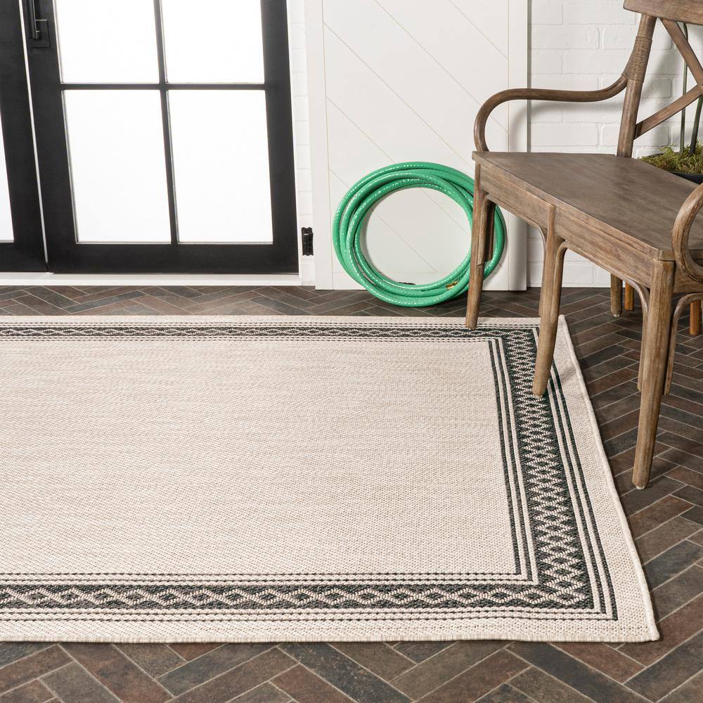 Lucia Modern Diamond Border Cream/Black 8' x 10' Indoor/Outdoor Rug