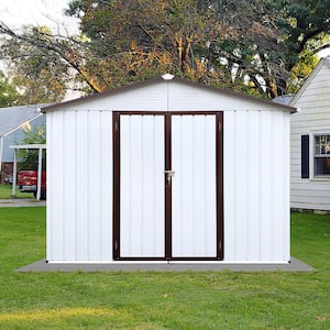 8 ft. x 10 ft. Outdoor Metal Storage Tool Shed, 80 sq. ft. Coverage with 2 Lockable Doors, White Coffee
