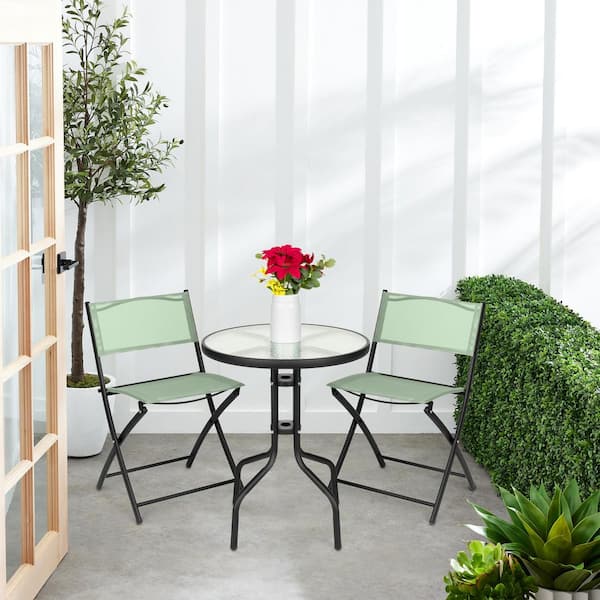 Best Choice Products Sage Green Metal 3-Piece Steel Outdoor Patio Bistro Set with Textured Glass Table Top, Folding Chairs