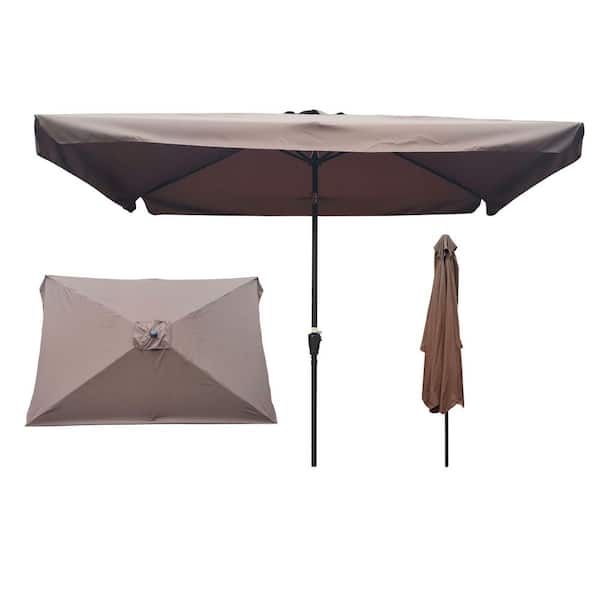 Otryad 10 ft. x 6.5 ft. Steel Outdoor Patio Umbrella, Market Umbrella with Crank Lift, Push Button Tilt and Vent in Chocolate