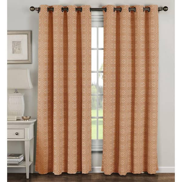 Window Elements Rust Geometric Grommet Room Darkening Curtain - 54 in. W x 84 in. L (Set of 2)