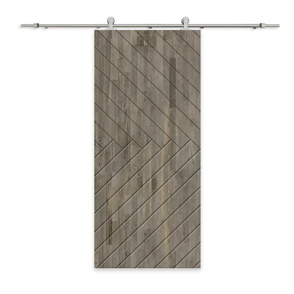 CALHOME 30 in. x 96 in. Weather Gray Stained Pine Wood Modern Interior Sliding Barn Door with Hardware Kit