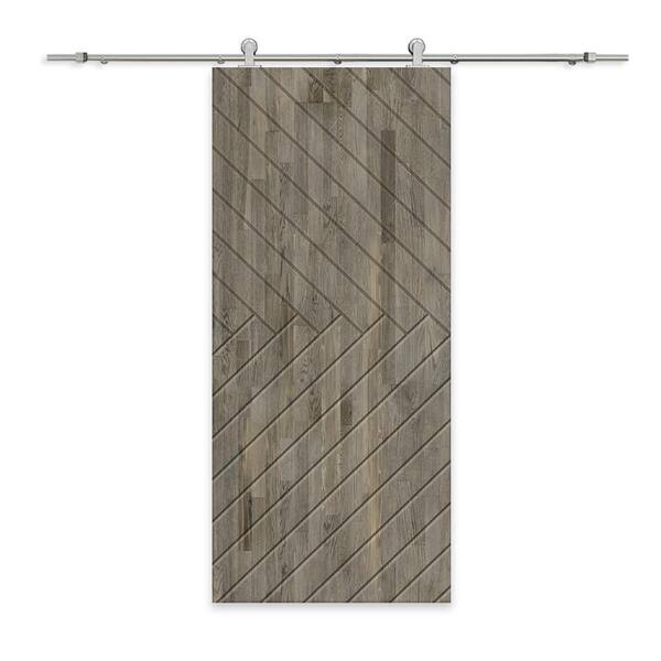 CALHOME 24 in. x 80 in. Weather Gray Stained Pine Wood Modern Interior Sliding Barn Door with Hardware Kit