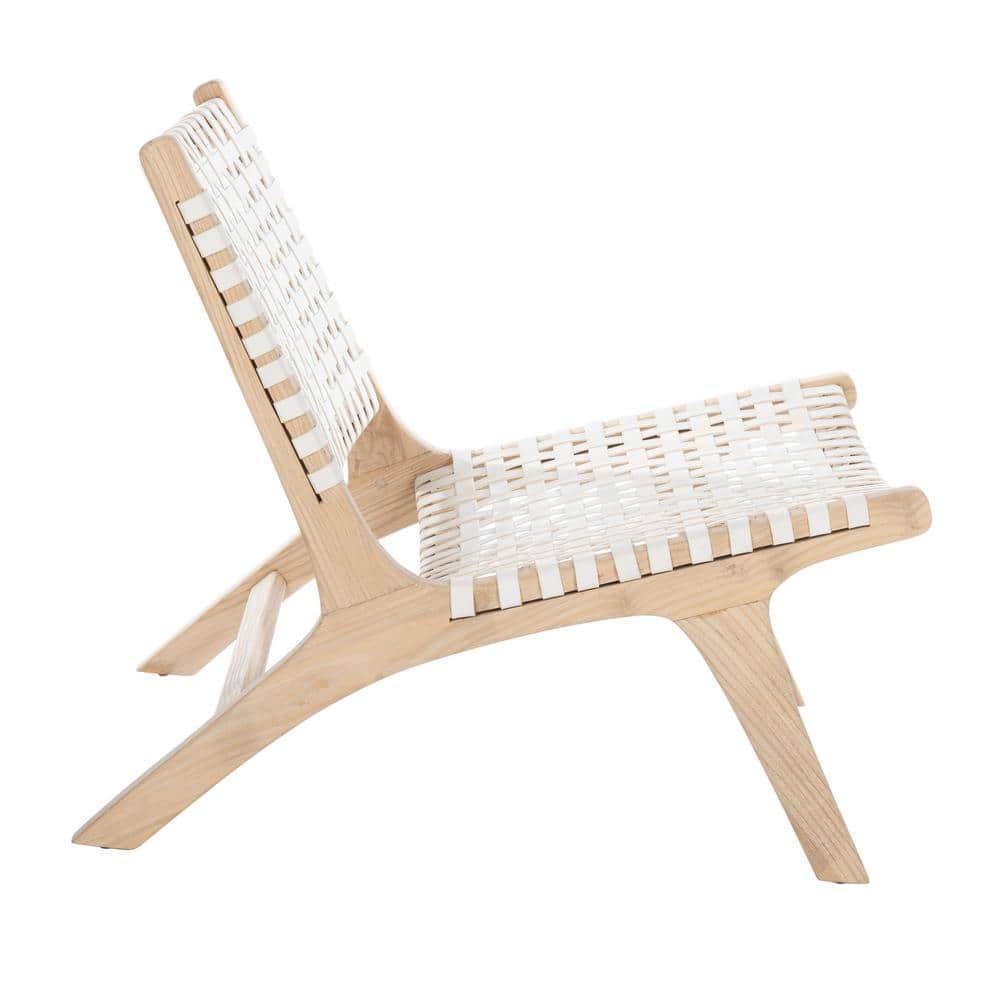 Luna 25" White Leather and Natural Wood Handcrafted Side Chair