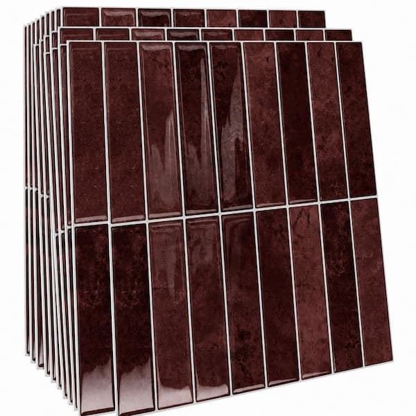 10-Piece Bathroom Accessory Set in Red, 12 in. x 12 in. Peel and Stick Tile, Self Adhesive Wall Tiles on Back Splash