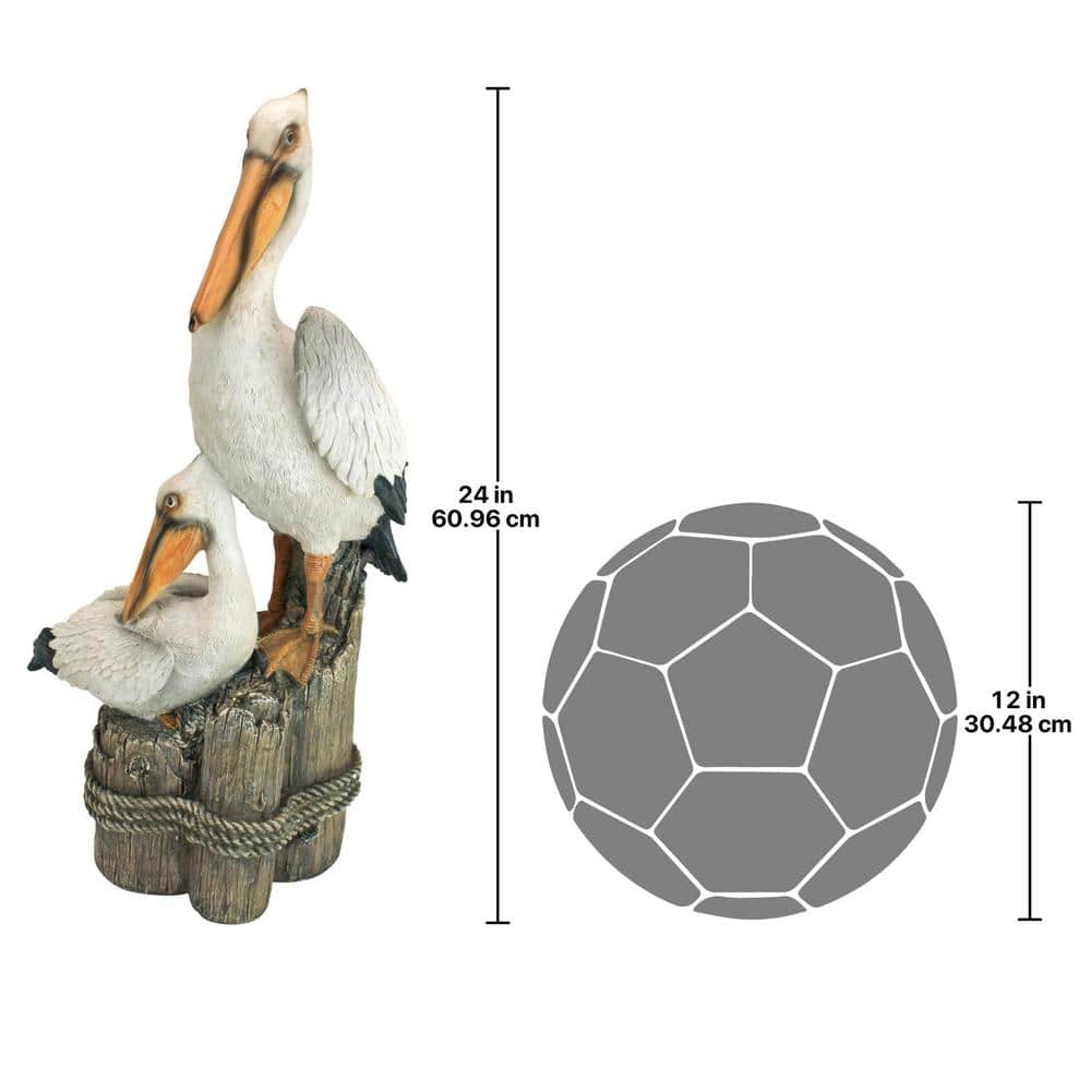 Coastal Pelican Pair on Faux Wood Pilings Statue