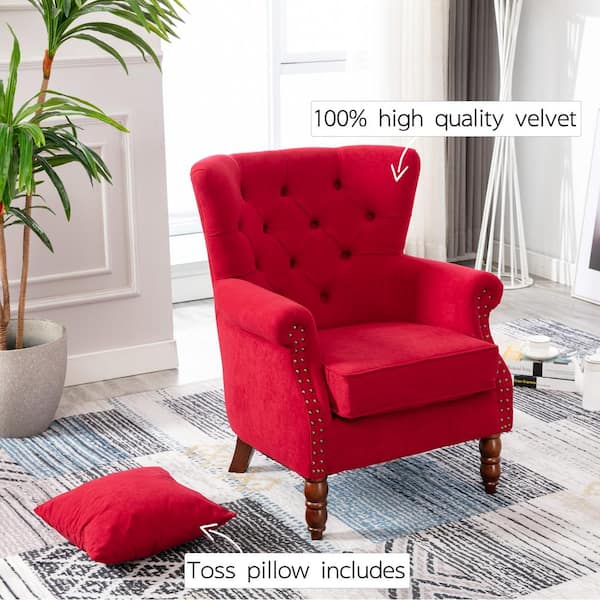 Kinwell Red Modern Upholstered Accent, Red Arm Chairs