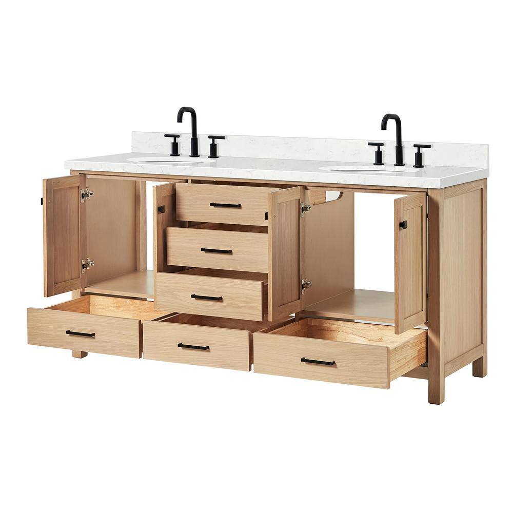 Cambridge 72" Double Sink Oak Vanity with Carrara Quartz Top