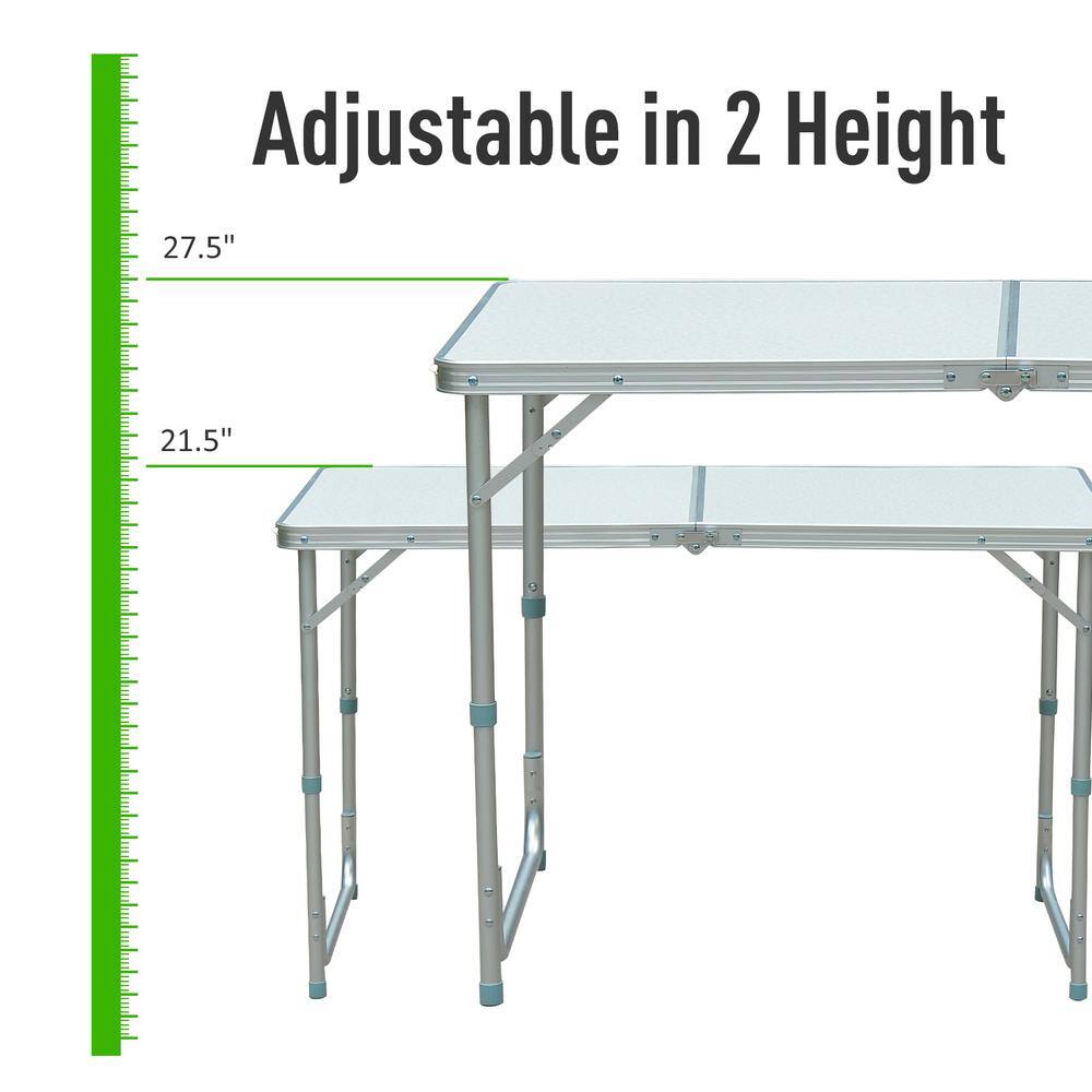 Outsunny Silver Aluminum Folding Camping Table with Carry Handle