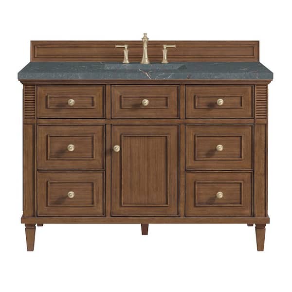 James Martin Vanities Lorelai 48.0 in. W x 23.5 in. D x 34.06 in. H Single Bathroom Vanity in Mid-Century Walnut with Parisien Bleu Top