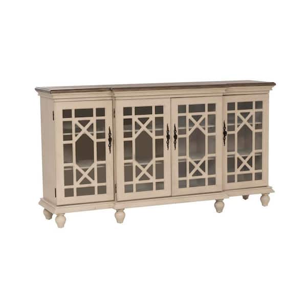 Coast to Coast Mastro Credenza Cream 39.25 in. Accent Cabinet with 3 Shelves and 4 Doors