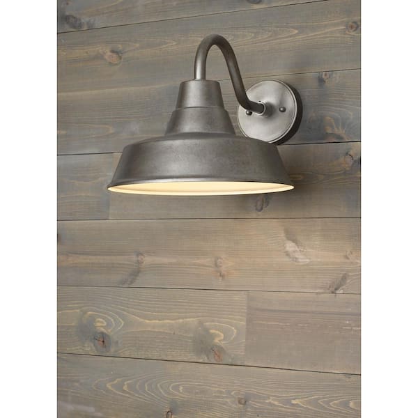 Barn Light 1-Light Weathered Pewter Modern Farmhouse Outdoor Wall Mount Lantern Sconce with LED Bulb Included