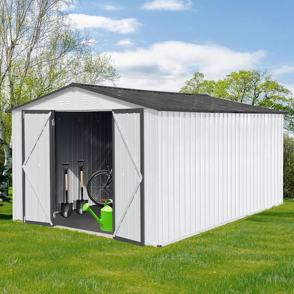 Metal Garden Sheds 10 ft. x 12 ft. Outdoor Storage Sheds White + Grey (111.33 sq. ft.)