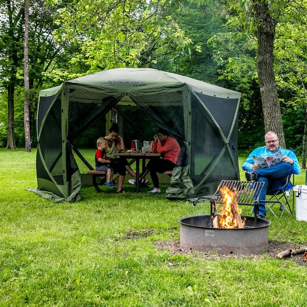 Clam Quick Set 8 Person Escape Portable Outdoor Gazebo Canopy Shelter and 3 Wind Panels Green Color Finish CLAM 9281 CLAM 9294 The Home Depot