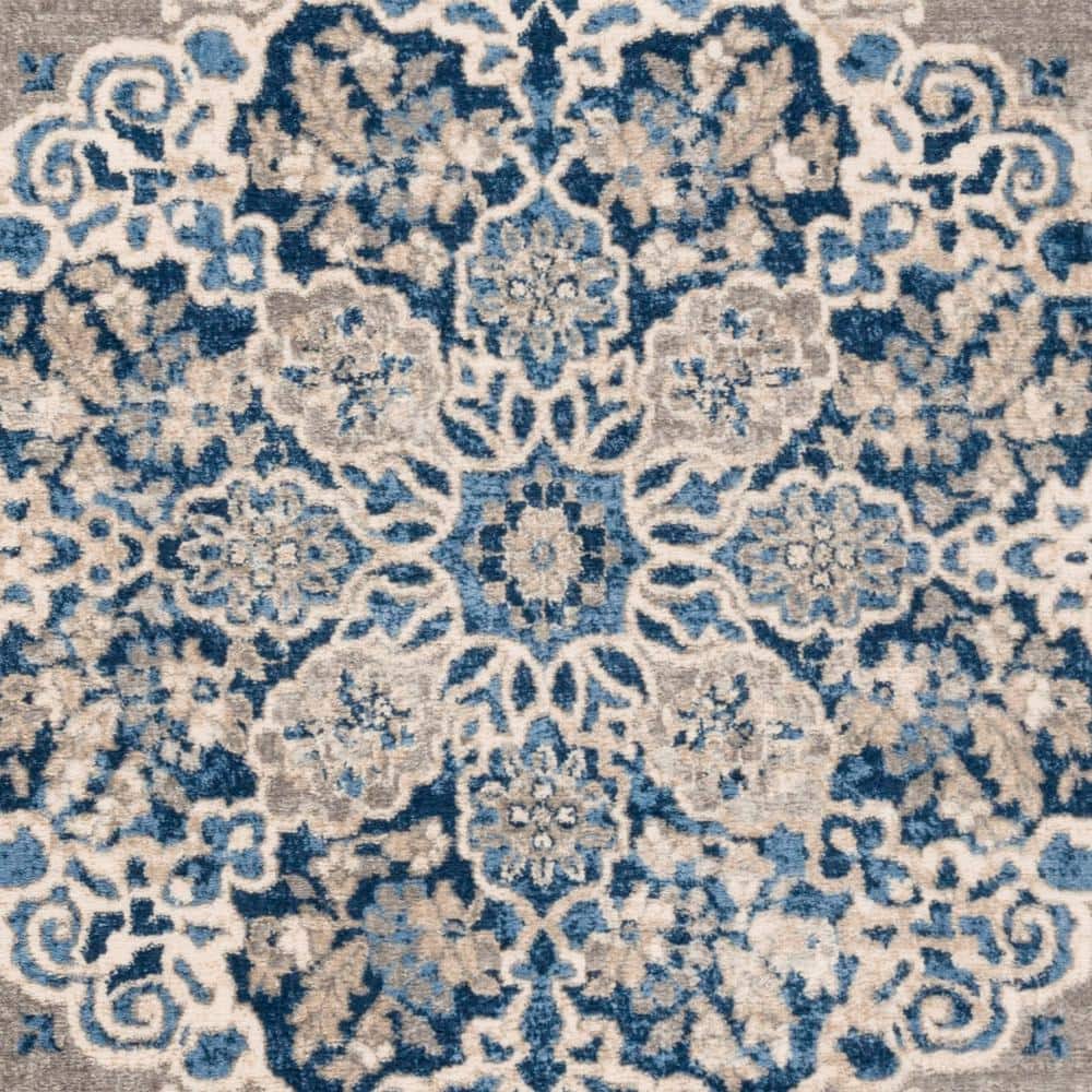Gray and Blue Floral Medallion Rectangular Area Rug
