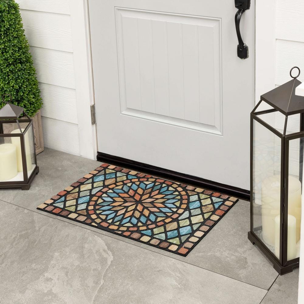 Multicolor Stained Glass Pattern Outdoor Door Mat