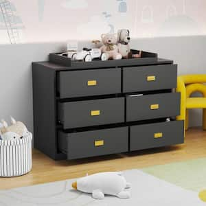 6-Drawer Gray Wood Kids Dresser Chest of Drawers Dresser Storage Organizer Cabinet 30.1 in. H x 45.1 in. W x 18.9 in. D