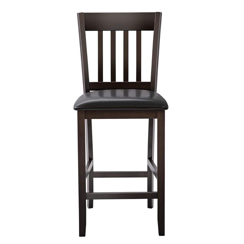 Espresso Elegance 25" Wood & Leather Square Bar Stool Set of 4