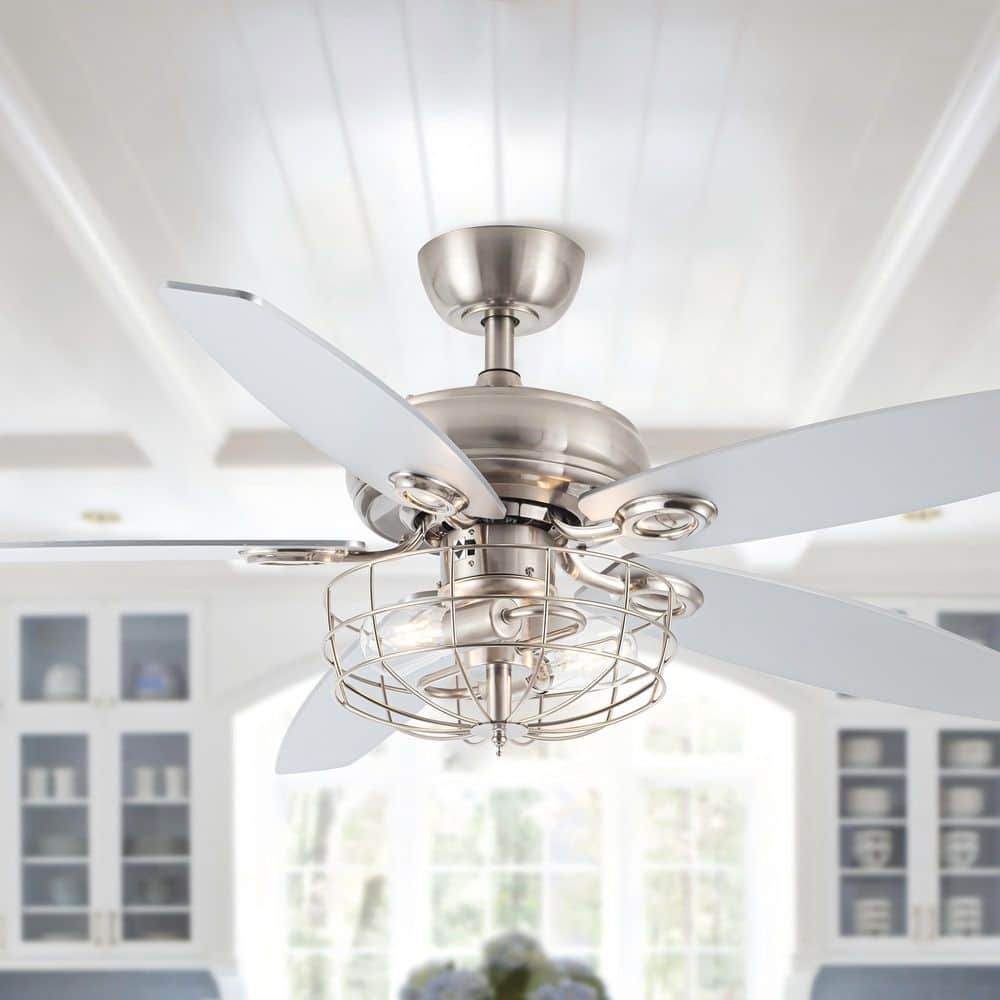 52 in. Indoor Chrome 3-Speeds Ceiling Fan with Light and Remote Control price history on PriceWatchPro