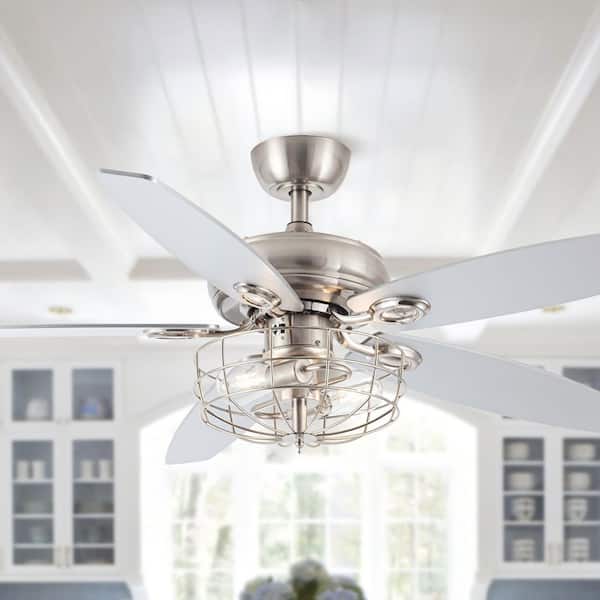 52 in. Indoor Chrome 3-Speeds Ceiling Fan with Light and Remote Control