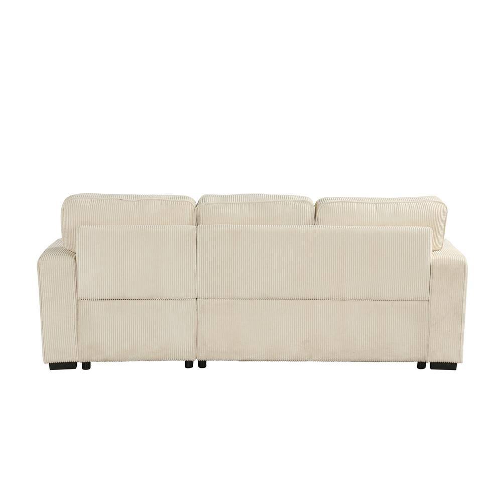 Beige Corduroy Sectional Sofa with Storage and Ottoman