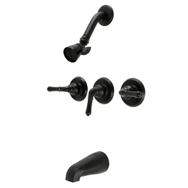 Kingston Brass Magellan Triple Handle 1-Spray Tub and Shower Faucet 2 GPM in. Matte Black (Valve Included)