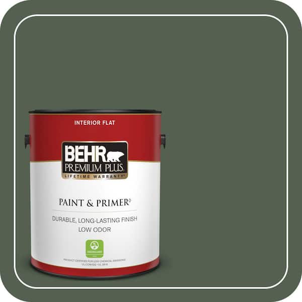 BEHR PREMIUM PLUS 1 gal. #ECC-11-3 Whispering Oaks Flat Low Odor Interior Paint & Primer
