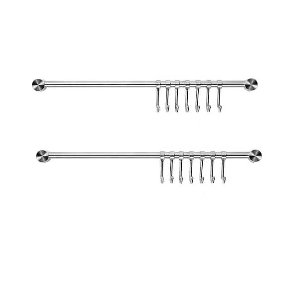 Stainless Steel Wall Mounted Kitchen Utensil Rack Organizer with 7 Sliding Hooks Space Saving 2 Pack 15.6 Inch