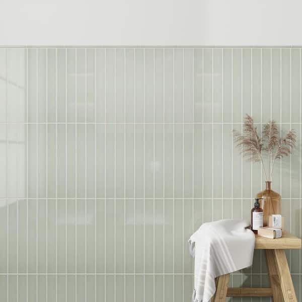 Horizonte 2 in. x 8 in. Glossy Soft Mint Green Ceramic Subway Wall Tile Sample