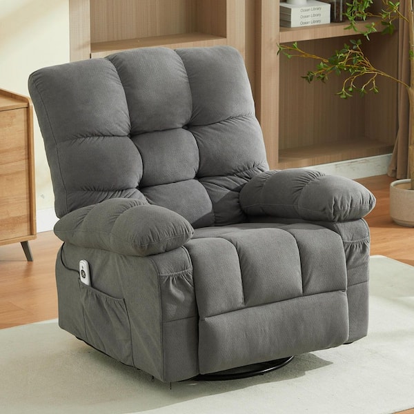 Gray Fabric Recliners Vibration Massage and Lumbar Heating Recliner Massage Swivel Recliner with USB
