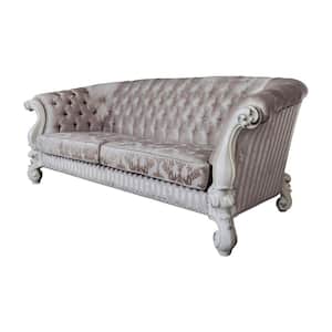 Versailles 99 in. Wide Rolled Arm Fabric Straight Sofa with 7 Pillows in Ivory and Bone White