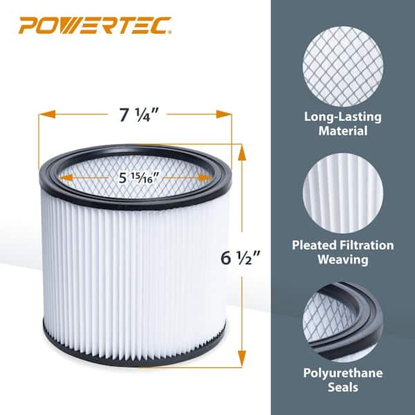 POWERTEC Replacement Shop Vacuum Filters For Shop Vac 90304 90350 90333 903 04 00 9030400 And Most 5 Gallon Wet Dry Vacuum Cleaners 1pk