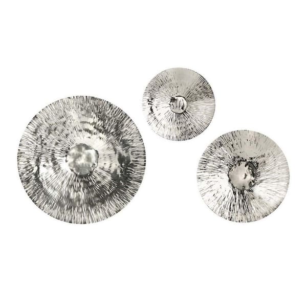 Miscool Anky Stainless Steel Silver Textured Oversized Disc, Wall Decor for Living Room Bedroom Entryway Office (Set of 3)