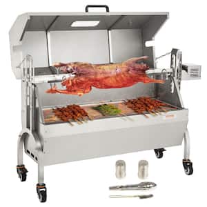 Stainless Steel Rotisserie Grill with Hooded Cover BBQ Whole Pig Lamb Goat Charcoal Spit Grill