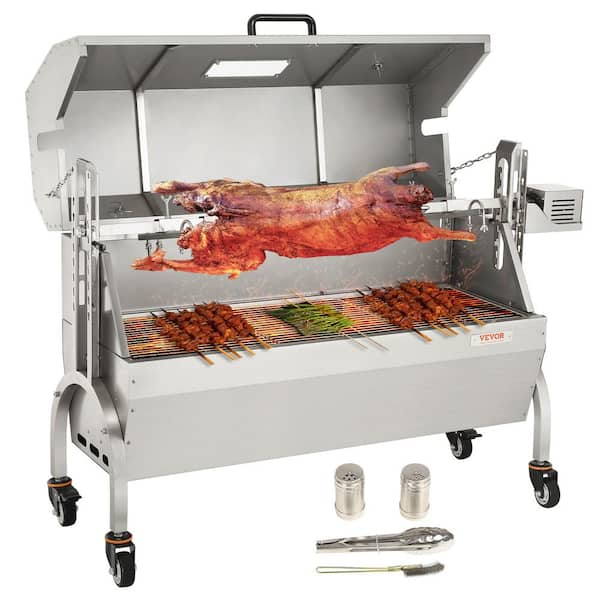 VEVOR Stainless Steel Rotisserie Grill with Hooded Cover BBQ Whole Pig Lamb Goat Charcoal Spit Grill