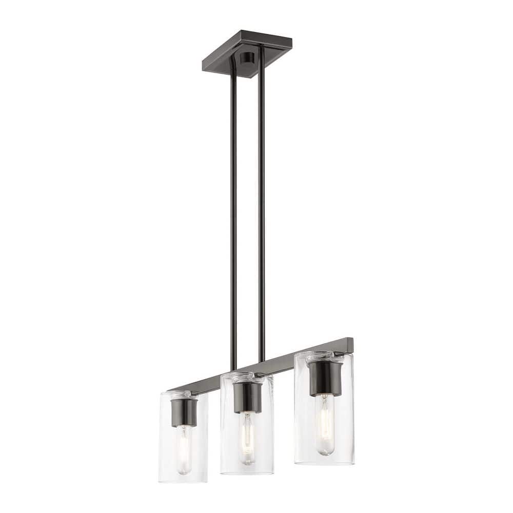 Clarion 30'' Black Chrome Linear Chandelier with Clear Glass Shades