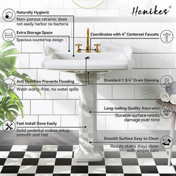 Hanikes 23 in. White Vitreous China Rectangular Pedestal