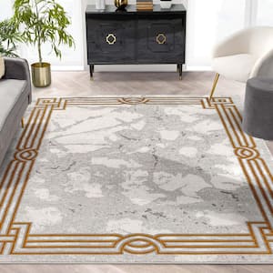 Fairmont Huntington Retro Marble Border Ivory 7 ft. 10 in. x 9 ft. 10 in. Glam Area Rug
