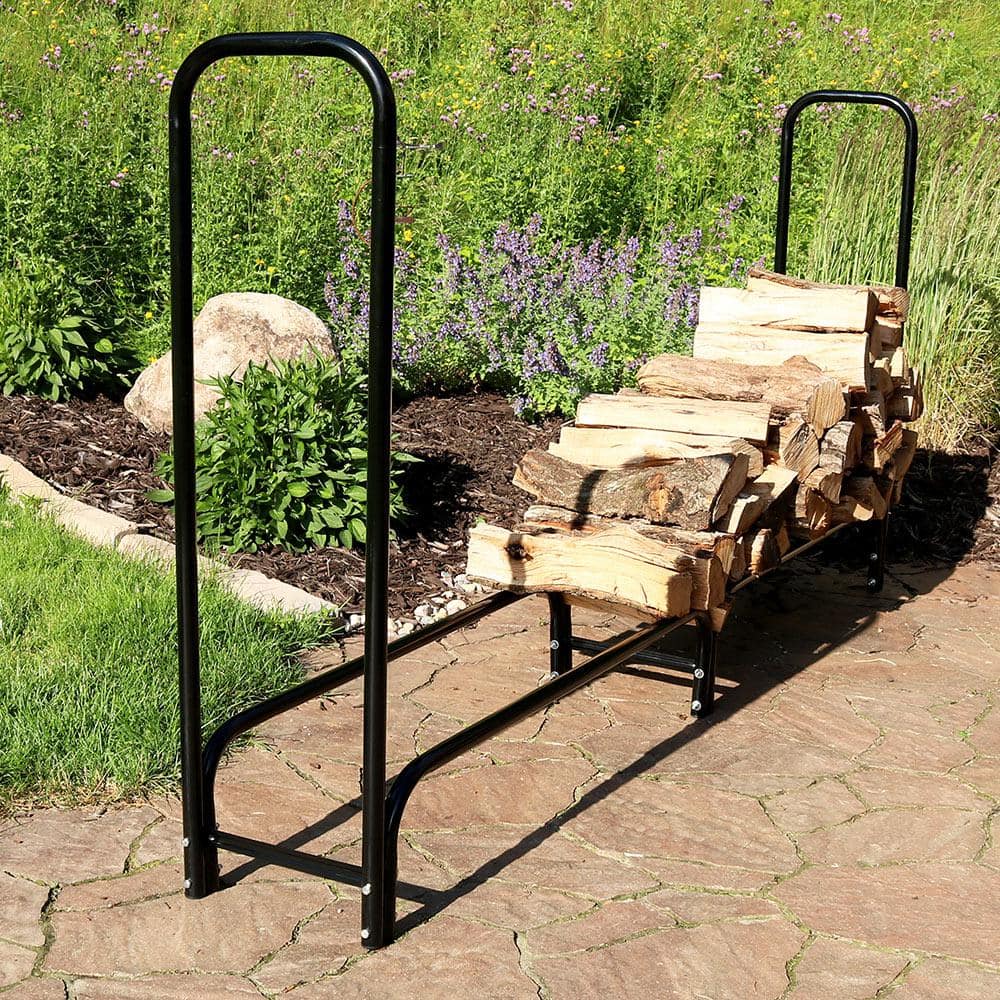 8-Foot Black Powder-Coated Steel Firewood Log Rack
