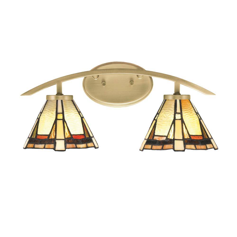 Siena 18.25 in. 2-Light Vanity Light New Age Brass with 7 in. Zion Art Glas
