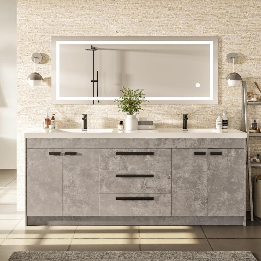 Eviva Lugano 84 in. W x 19 in. D x 34 in. H Double Bathroom Vanity in Cement Gray with White Acrylic Top with White Sinks -  EVVN1900-84CGR
